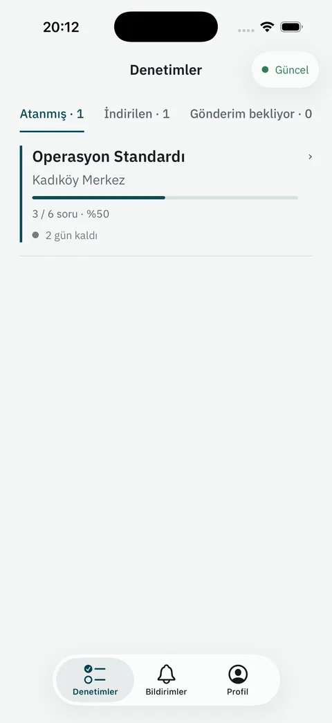 Sample Operations Standard Audit task list in the Teftiş Go mobile application