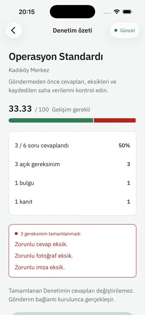 Operations Standard, Kadıköy Central